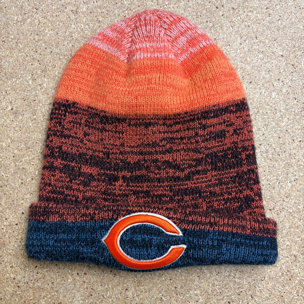 NFL Team Apparel Chicago Bears Knit Beanie Hat Orange Navy Blue Space Dye